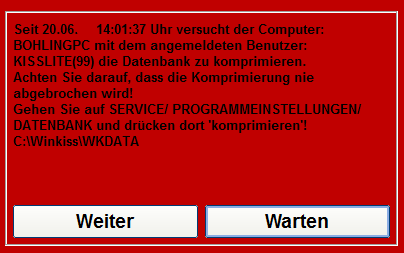 Fehler bei der Komprimierung der Datenbank