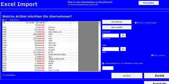 Biogarten Stammdaten einlesen