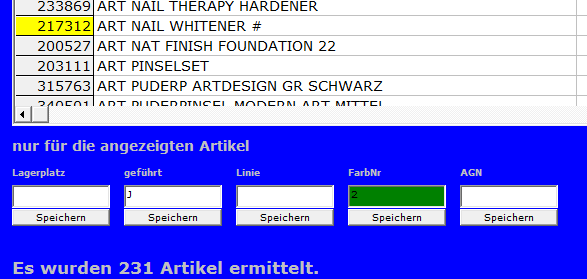 EX Artikel mit Farbmerkmal versehen