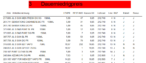 Artikellisten nach einer bestimmten Farbe drucken