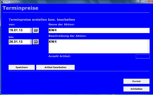 Terminpreisaktion in der Zentrale mit Import
